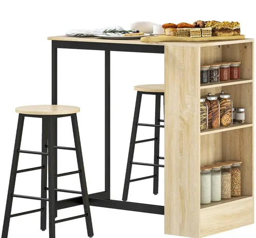 XDeer Bartisch 3-teiliges Bartisch-Set, Küchentisch mit 1 Tresen, Esszimmer, mit 2 Stühle, mit Stauraum und Fußstützen, platzsparend