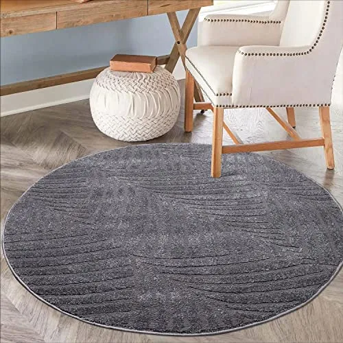 carpet city Teppich Wohnzimmer 160 cm Rund - Anthrazit, Grau