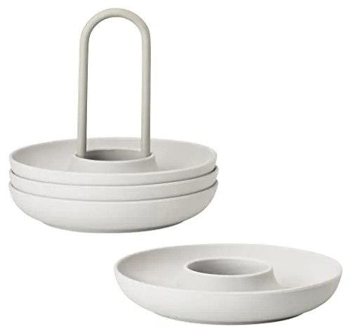 Zone Denmark Singles Eierbecher mit Halter - warm grey (4er-Set) - Elegantes Geschirr-Set mit praktischem Halter, ermöglicht das Servieren von 4 Eiern mit nur einer Hand. Hergestellt aus Silikon und Metall, ideal für stilvolle Frühstücke.