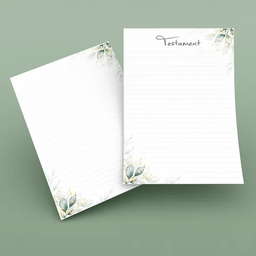 23x Testamentpapier Weiß Grün A4 Testament Vorlage Nachlassverfügung Eukalyptus