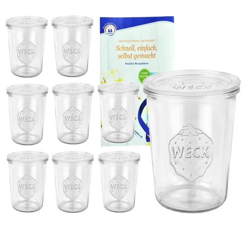 MamboCat Einmachglas 9er Set Weck Gläser 850ml - 9er Set ¾-Liter Sturzgläser mit Glasdeckeln, ideal zum Einkochen, Dekorieren und für kreative Geschenke. Inklusive GRATIS Rezeptheft für vielfältige Rezeptideen!