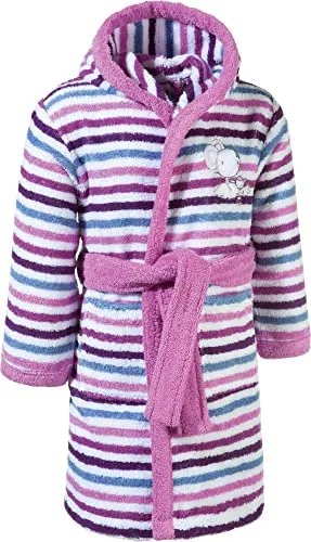 Erwin Müller Kinder-Bademantel, Kapuzenbademantel Frottier Maus lila-weiß-blau Größe 134/140 - mit Kapuze, Taschen und Bindegürtel, saugstarke Baumwolle