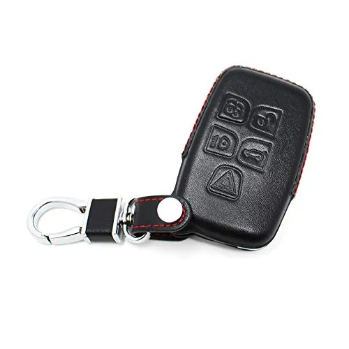 Leder Schlüssel Hülle für 5 Tasten Auto Cover Schutz Schutzhülle Schlüsselhülle Schwarz Rot Zubehör für Autoschlüssel LA (Leder)