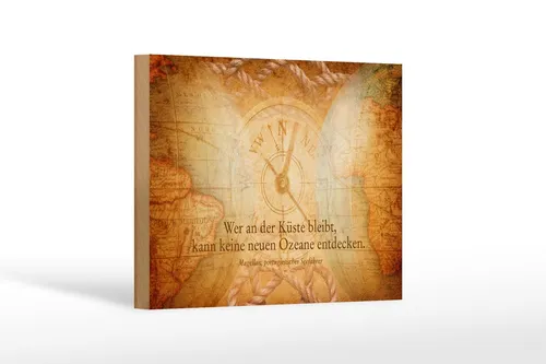 Holzschild Spruch 12x18 cm Wer an der Küste bleibt Deko Schild