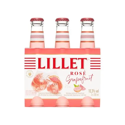 Lillet Rosé Grapefruit, vorgemischter Drink aus Lillet Rosé & Grapefruit-Aroma, fruchtiger Aperitif, aromatisiertes alkoholisches Mixgetränk, 3 x 200ml