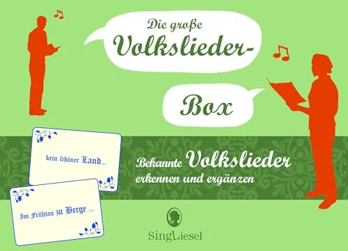 Die große Volkslieder-Box von SingLiesel GmbH - Gesellschaftsspiel mit 100 Seiten, ideal zum Erkennen und Ergänzen bekannter Volkslieder für ältere Menschen.