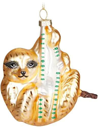BRUBAKER Faultier Braun Gold - Handbemalte Weihnachtskugel aus Glas - Mundgeblasener Christbaumschmuck Figuren Lustig Deko Anhänger Baumkugel - 10,8 cm