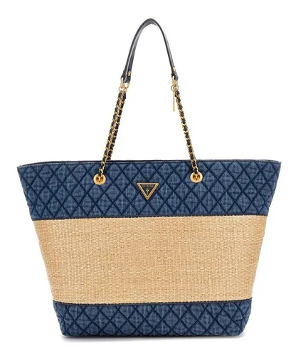 Guess Shopper Tote blau - Handtasche aus hochwertigem Materialmix, stilvolles Rauten-Design und praktische Zipper-Verschlüsse, ideal für den täglichen Gebrauch.