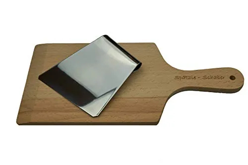 Albgenuss Spätzlebrett mit Schaber aus Buchenholz – 2-teiliges Set für handgeschabte Spätzle – Edelstahl-Schaber 34 cm – platzsparend zum Einklemmen – Made in Germany – Geschenk für Schwaben