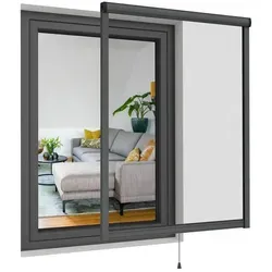 JALOUSIESCOUT Insektenschutzrollo für Fenster 76 x 130 cm – Anthrazit mit Aluminiumrahmen