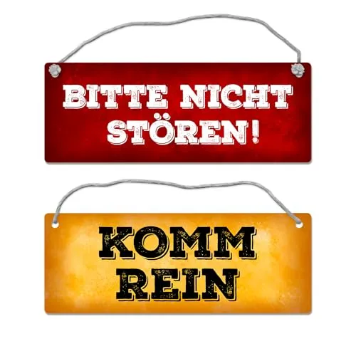 Bitte nicht stören - Komm rein Wendeschild in Gelb und Rot mit Kordel Schild