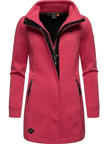 Ragwear Damen Sweat-Übergangsmantel Letrice Bonded Raspberry - Modischer Funktionsmantel für Damen, leicht windabweisend und ideal für Übergangszeiten, mit hohem Kragen und praktischen Reißverschlusstaschen für optimalen Komfort.