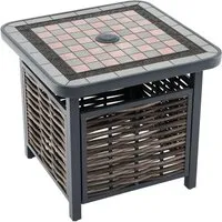 COSTWAY Beistelltisch Polyrattan mit Sonnenschirmloch - Gartentisch wetterfest mit kratzfester Harz-Tischplatte, ideal für Außenbereiche. Inklusive Sonnenschirmloch für schattige Entspannung und stabiler Metallrahmen für bis zu 50 kg.