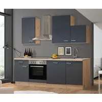 Flex-Well Küchenzeile Morena 220 cm Basaltgrau Matt - Einbauküche mit platzsparenden 220 cm, ideal für kleine Haushalte. Inklusive moderner Elektrogeräte und pflegeleichter Kunststofffronten für eine langlebige Nutzung.