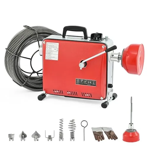 ZELCAN Elektrische Rohrreinigungsmaschine mit 16mm 20M + Ø10mm 5M Spiralen Kanalreinigungsmaschine 400W Badewannenablauf-Reinigungswerkzeug Drain Clean Rohrreinigungsgerät Elektrische Rohr-Reiniger