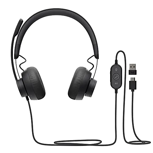 Logitech Zone 750 USB-Headset anthrazit - PC-Headset mit 40 mm Treibern für immersiven Klang, ideal für Büroanwendungen. Mit USB-C und USB-A-Adapter für einfache Plug-and-Play-Kompatibilität.