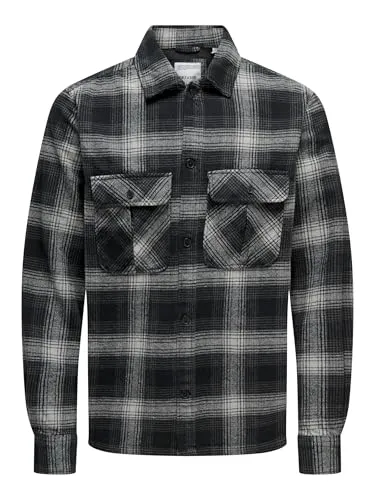 ONLY & SONS Herren Hemd Schwarz/Weiß, Größe S - Herren plussize Hemd von ONLY & SONS aus 100% Baumwolle mit stylishen Karo-Muster und praktischer Brusttasche - ideal für lässige Anlässe.