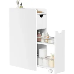 EUGAD Badezimmermöbel, schmaler Badezimmerschrank, mit 2 Schubladen, Holzwerkstoff, Weiß, 19x45x70cm