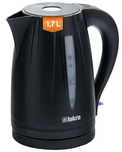 Iskra 1,7L Wasserkocher schwarz, 2200W - Wasserkocher mit verstecktem Heizelement und LED-Anzeige, ideal für Familien mit 1,7L Kapazität. Sicherheitssystem mit Überhitzungsschutz sorgt für sorgenfreies Kochen.
