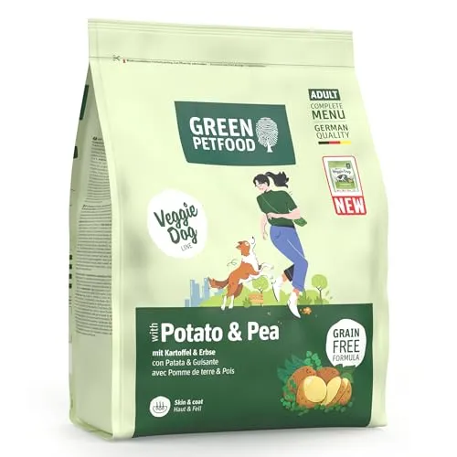 Green Petfood VeggieDog mit Kartoffel & Erbse (1 x 900 g) | Adult | Premium Trockenfutter für ausgewachsene Sensible Hunde | vegetarisch & getreidefrei | mit leckerer Süßkartoffel | 1er Pack