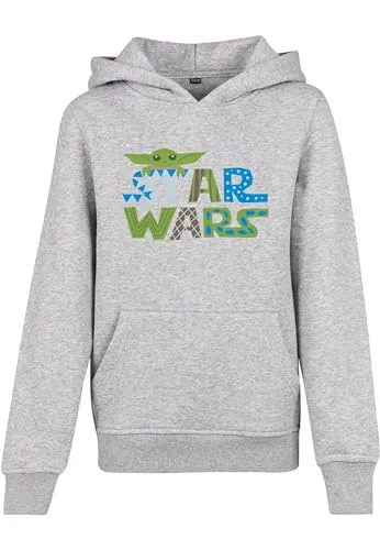 Mister Tee Kinder Kapuzenpullover Kids Star Wars Colorful Logo Hoody Heather Grey 122/128 - Kapuzenpullover für Jungen, aus angenehmem Material mit farbenfrohem Star Wars Logo für echten Fan-Style und hohen Tragekomfort.