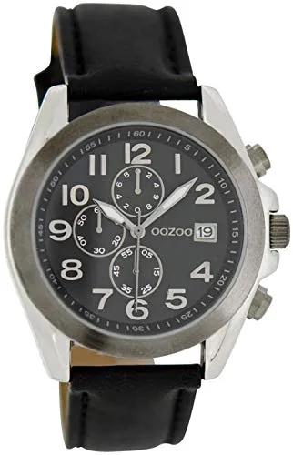 Oozoo Damenuhr C6199 - Elegante Lederuhr mit Datum - Armbanduhren für Herren mit 40 mm Gehäuse, spritzwassergeschützt und hochwertigem Miyota Quarzwerk. Zeitloses Design mit schwarzem Zifferblatt und stilvollem Lederband.