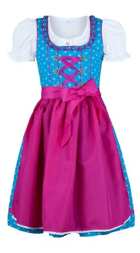 Nübler Dirndl Mädchen Emilia - 3-teiliges Set inkl. Bluse & Schürze - Türkis - KINDERDIRNDL - Hochwertiges 3-teiliges Set aus Baumwolle und Polyester, ideal für festliche Anlässe und das Oktoberfest. Stilvolles Design mit verspielten Details und praktischer Tasche, formbeständig und pflegeleicht.