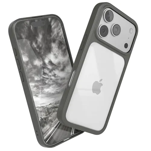 EAZY CASE Clear Hybrid Bumper Hülle kompatibel mit iPhone 17 Pro, Handyhülle mit Ultra Aufprallschutz, Stoßfest und Kratzfest, dünne Schutzhülle mit Kameraschutz, Handy Case, Grau