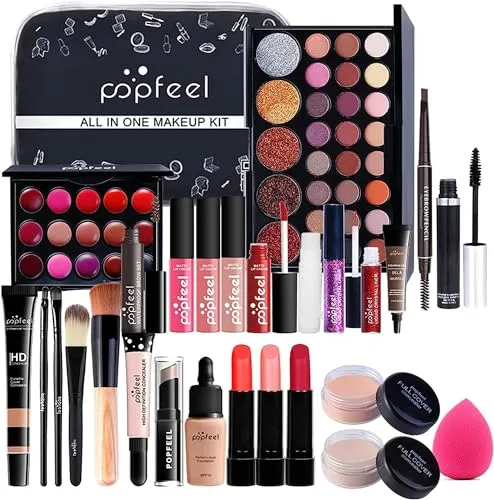 RoseFlower Schminkset Mädchen Make Up Set Teenager Schminkkoffer Kosmetische Makeup Paletten Lidschatten Vollgesichts Schminke mit Tragbare Reise Aufbewahrungstasche