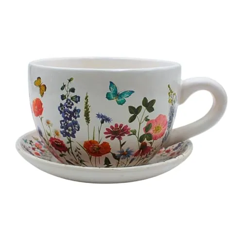 Dekohelden24 Pflanzkübel Pflanztassen in verschiedenen Varianten (1 St), Keramikkonstruktion, Blumenwiesenmotiv, einzigartiges Design
