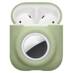 kwmobile 2-in1 Schutzhülle für Apple Airpods 1 & 2 Hülle - Kopfhörer Silicon Case kompatibel mit AirTag - stoßfestes Cover mit Karabiner - Mat... - Grün