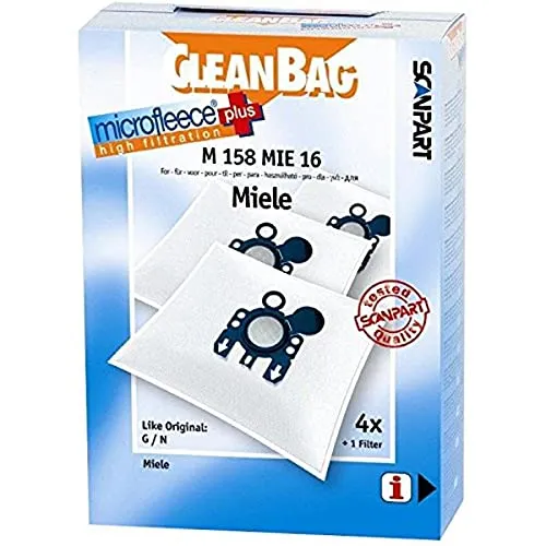 CleanBag M 158 MIE 16 Staubbeutel - Ersatzbeutel für Zentralstaubsauger, 4 Stück aus hochwertigem Microfleece für optimale Filtration und lange Lebensdauer.
