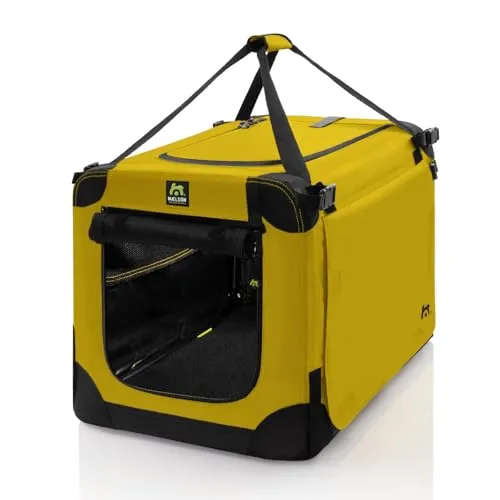 Maelson Soft Kennel Safran Gelb, 72 cm - Faltbare Hunde-Transportbox - Hochwertige faltbare Hundebox 72 x 51 x 51 cm mit herausnehmbarer, waschbarer Einlegematte und wasserdichtem Boden. Ideal für Reisen und Sicherheit im Fahrzeug.