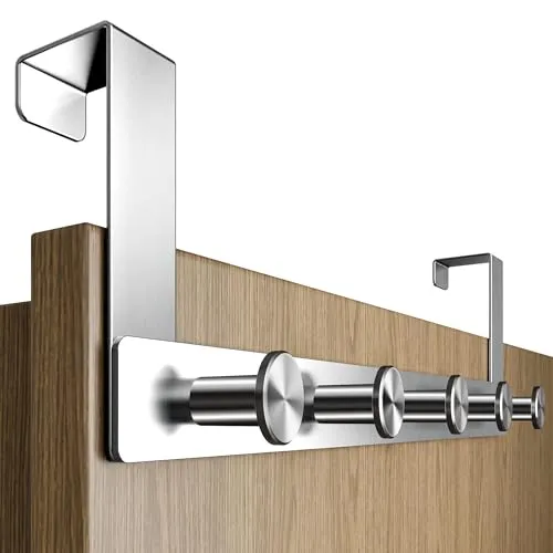 Menz Türgarderobe zum Einhängen - Edelstahl Tür-Garderobe mit Türhaken in runder Ausführung, stabile Türhakenleiste zum Einhängen, praktische Kleiderhaken Tür