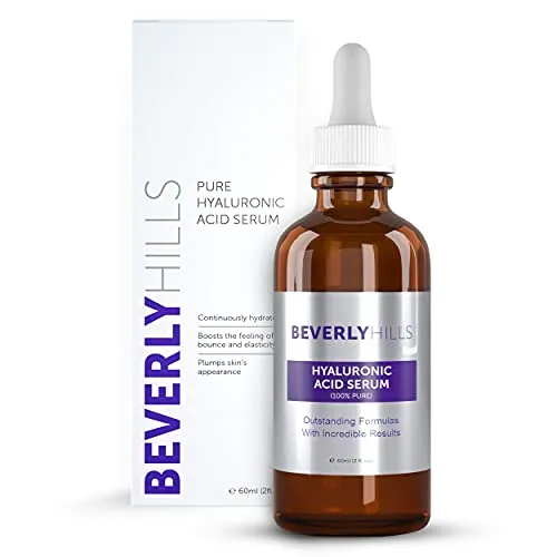 Beverly Hills Hyaluronsäure Serum | Feuchtigkeitsspendendes Anti-Falten Serum mit Hyaluronic Acid & Vitamin C | Glättende Gesichtspflege für strahlende, pralle Haut | Für alle Hauttypen | 60ml
