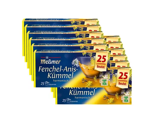 Meßmer Fenchel-Anis-Kümmel Tee 50g 12er Pack - Genießen Sie die harmonische Kräutermischung aus Fenchel, Anis und Kümmel. Ideal für die tägliche Flüssigkeitsaufnahme, auch während der Stillzeit. Praktischer 12er Pack für Teegenuss jederzeit.