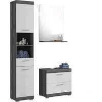 Badkombination Scout 3-teilig X06B2B18 von xonox.home - Badmöbel-Set in edlem Hochglanzweiß und Rauchsilber-Nachbildung, vereint modernes Design und Funktionalität für ein stilvolles Badezimmer.