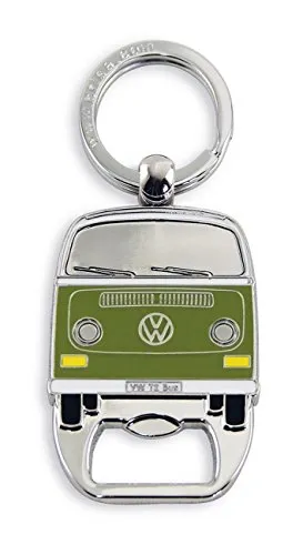 BRISA VW Collection - Volkswagen Schlüssel-Anhänger-Ring Schlüsselbund-Accessoire Keyholder mit Bier-Flaschen-Öffner im T2 Bulli Bus Design (Grün)