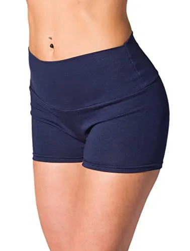 Alkato Damen Sport Shorts mit Hohem Bund Hotpants Radlerhose, Farbe: Dunkelblau, Größe: 42