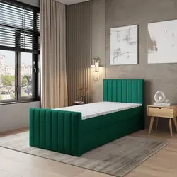 Masseno Boxspringbett ARION 90x200 cm mit Bonell Matratze und Topper - Grün, KRONOS 19 - Elegantes Boxspringbett ARION 90 für erholsamen Schlaf. Mit großzügigem Bettkasten und ergonomischer Matratze für höchsten Komfort. Perfekt für stilvolle Schlafzimmer.