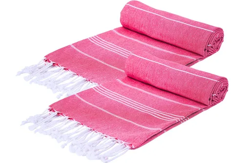 Mon Bijou® 2er Set Strandtücher Pink 100x200 cm - Hochwertige Hamamtücher aus 70% Recycling-Baumwolle, leicht und schnelltrocknend. Ideal für Strand, Sauna oder Reisen – perfekt für Paare und Freunde!