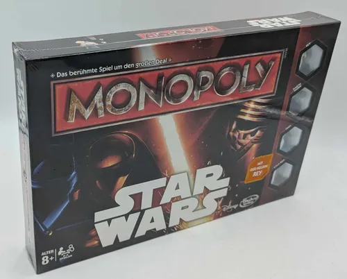 Hasbro Monopoly Star Wars mit Minifigur Rey, Darth Vader, Finn & Kylo Ren - Gesellschaftsspiel für Star Wars-Fans, strategisches Brettspiel mit beliebten Charakteren, ideal für 2-6 Spieler ab 8 Jahren.