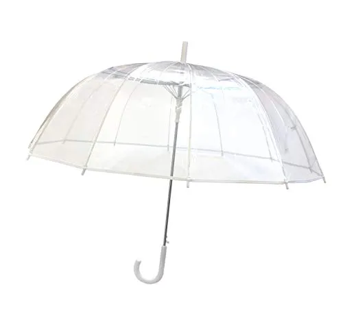 SMATI SMARTBULLE Großer langer Regenschirm Transparent - Windfest; 12 Stäbe; Durchmesser=102cm; Automatische Öffnung; Damenregenschirm; Ideal für Hochzeiten; Gesäumte Farbe WEISS