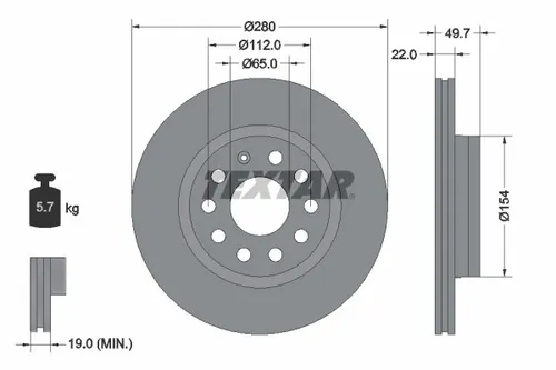 Textar Bremsscheibe PRO+ 92120705 - Hochleistungs-Bremsscheibe für optimale Bremskraft und Sicherheit, ideal für sportliche Fahrweise und verschiedene Fahrzeugmodelle.