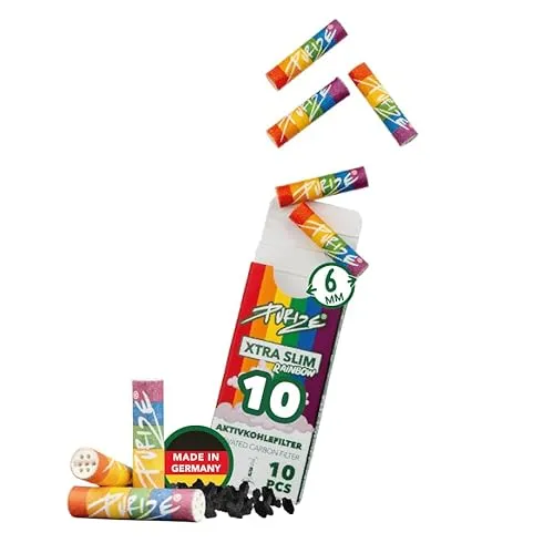 PURIZE® Aktivkohlefilter XTRA Slim Size | 10er Pack | Rainbow | Ø 5,9mm premium Filter