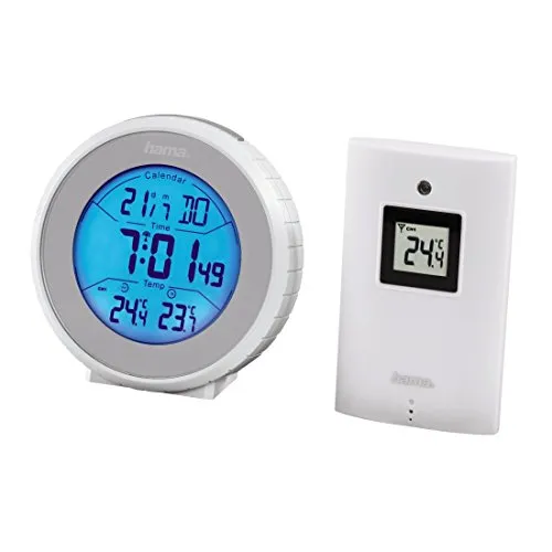 Hama Funk-Wetterstation EWS-810 mit Funkuhr, Wecker und Kalender (inkl. Außensensor, Reichweite 50 m) weiß