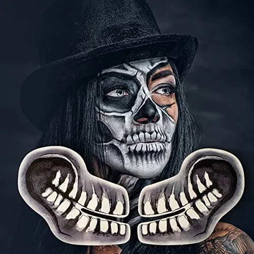 KOH 2 PAAR Tattoo Halloween Skull I Fastnacht I Karneval I Totenkopf Make Up I Halloween Damen Kostüme I temporäres Gesichtstattoo