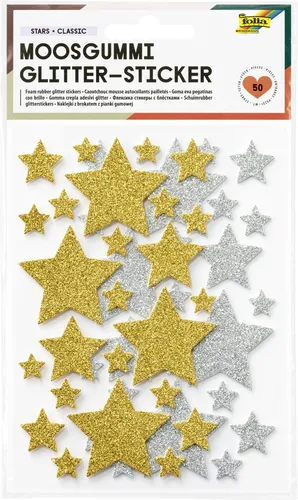 folia Moosgummi Glitter-Sticker STARS CLASSIC 50 Stück auf 2 Bögen