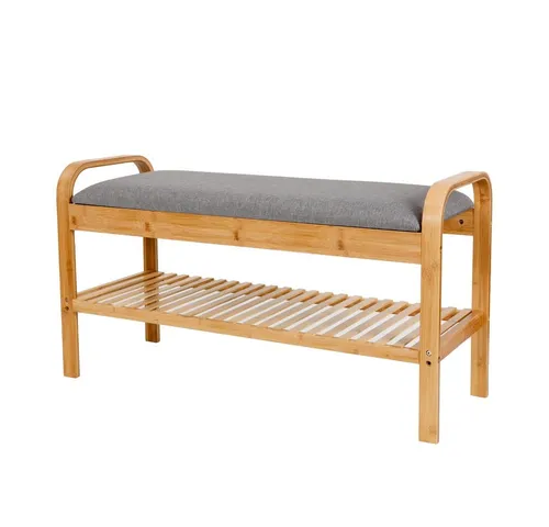 Lumaland Schuhregal aus Bambus mit Sitzbank - 90x50x30 cm Grau - Praktisches klappbares Schuhregal aus Bambus mit bequemer Sitzbank. Bietet Platz für Schuhe aller Art und punktet mit modernem Design – ideal für jeden Flur.