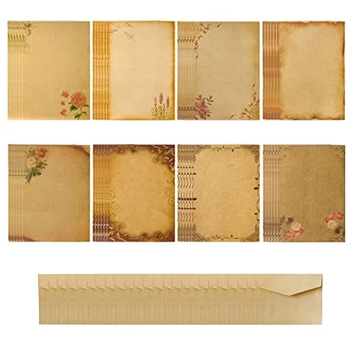 Briefpapier und Umschläge Set, 48 Stück Vintage Schreibpapier, Kraftpapier Schreibpapier, 8 Stile, mit 24 Umschlägen aus Kraftpapier, für Hochzeiten, Einladungen, Grußkarten, Rafting (24 x 14,5 cm)